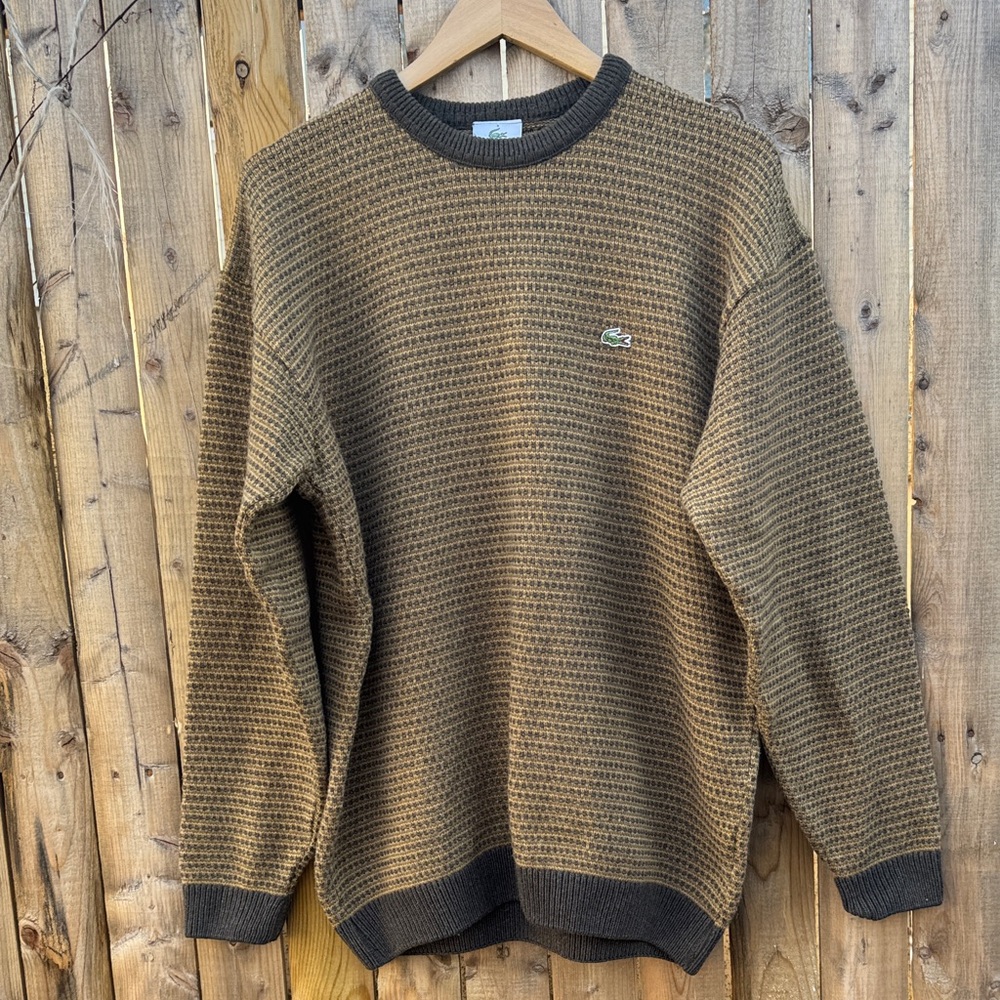 Lacoste Olive Brown Textured Crewneck Sweater